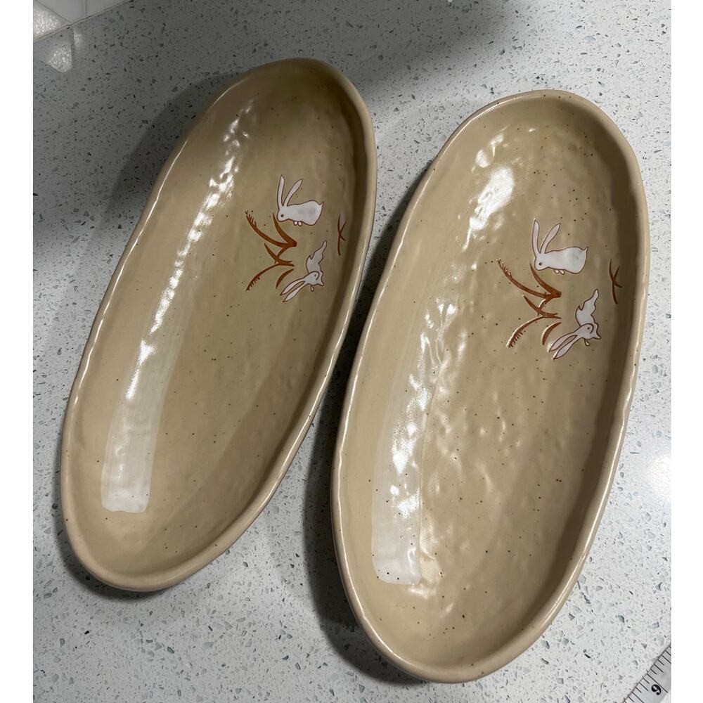 Rabbit Handmade Stoneware Platter Bundle of 2